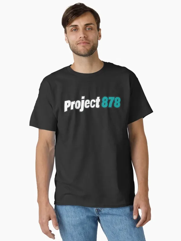 Man wearing the black classic tee with the Project 878 logo