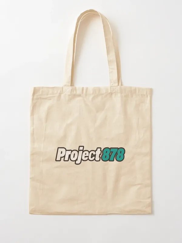Natural canvas tote bag with the Project 878 logo